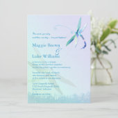 Liedje van Dragonfly Whimsical Blue Wedding Kaart (Staand voorkant)