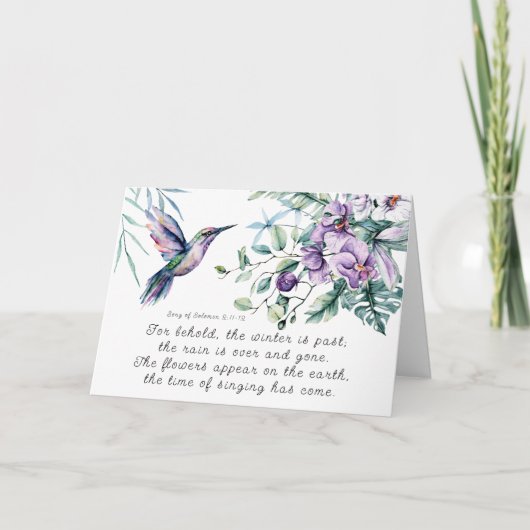 Liedje van Salomo 2:11-12 Kolibrie Bloemen Bijbel Kaart (Voorkant)