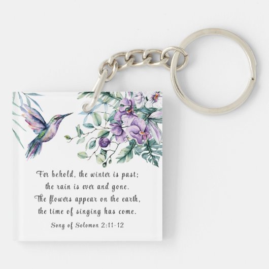 Liedje van Salomo 2:11-12 Kolibrie Bloemen Bijbel Sleutelhanger (Achterkant)