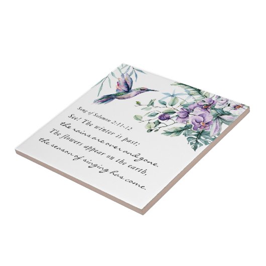 Liedje van Salomo 2:11-12 Kolibrie Bloemen Bijbel Tegeltje (Zijkant)