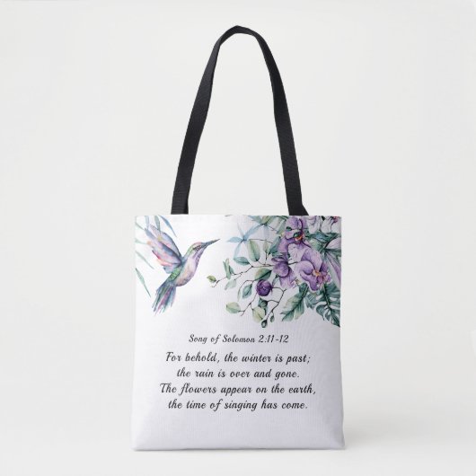 Liedje van Salomo 2:11-12 Kolibrie Bloemen Bijbel Tote Bag (Voorkant)