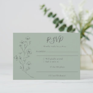 Liedverzoek Sage Groene Bloemlijn Kunst Bruiloft RSVP Kaartje