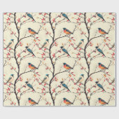 Liedvogels op takken cadeaupapier (Vlak)