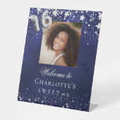 Lief 16 blauwe zilveren sterren foto party welkom reclamebord met voetstuk (Voorkant)