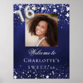 Lief 16 blauwe zilveren sterren foto welkom poster (Voorkant)
