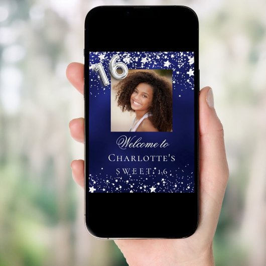 Lief 16 blauwe zilveren sterren foto welkom poster