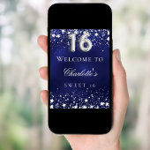 Lief 16 blauwe zilveren sterren welkomstfeest poster