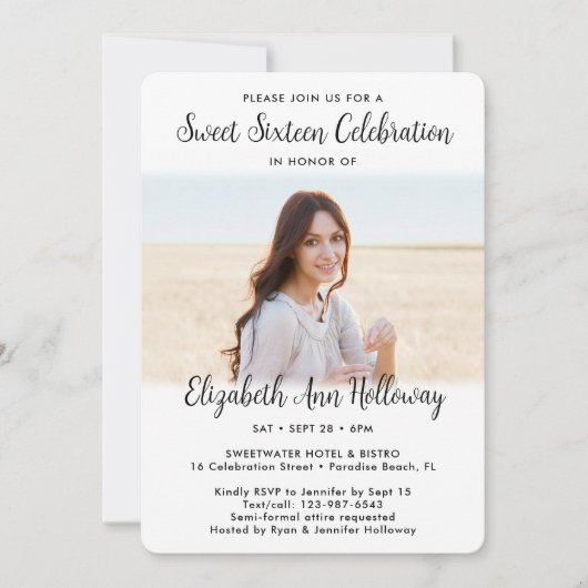 Lief 16 Chic Modern Script 2 Foto Verjaardagsfeest Kaart (Voorkant)