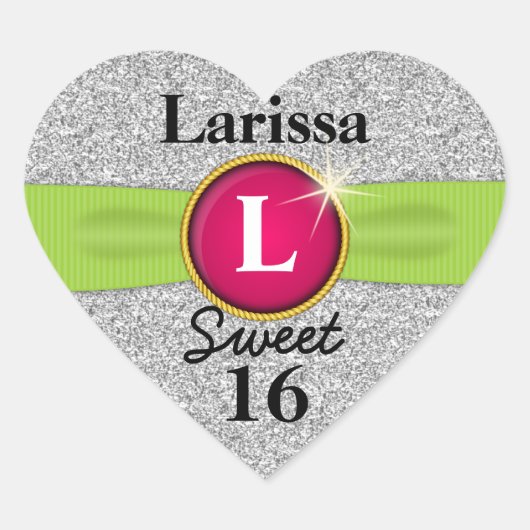 Lief 16 Faux lint Jewel Zilver Glitter Hart Hart Sticker (Voorkant)