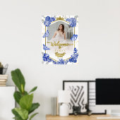 Lief 16 foto Welkomstbord Butterfly Royal Blue Poster (Thuiskantoor)