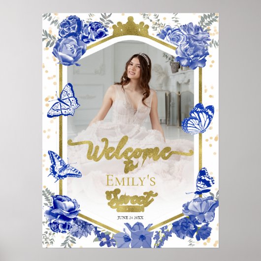 Lief 16 foto Welkomstbord Butterfly Royal Blue Poster (Voorkant)