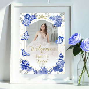 Lief 16 foto Welkomstbord Butterfly Royal Blue Poster
