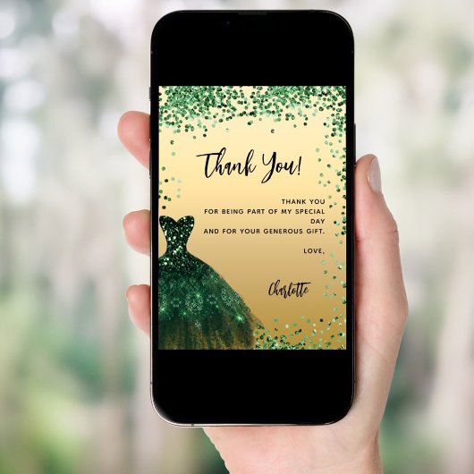 Lief 16 groene jurk confetti bedankje kaart