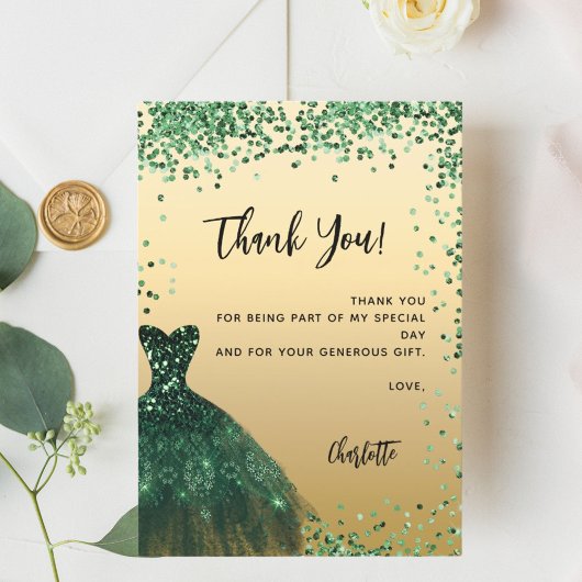 Lief 16 groene jurk confetti bedankje kaart