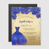 Lief 16 koningsblauw gouden jurk bloemstukken luxe magnetische uitnodiging (Voorkant / Achterkant)