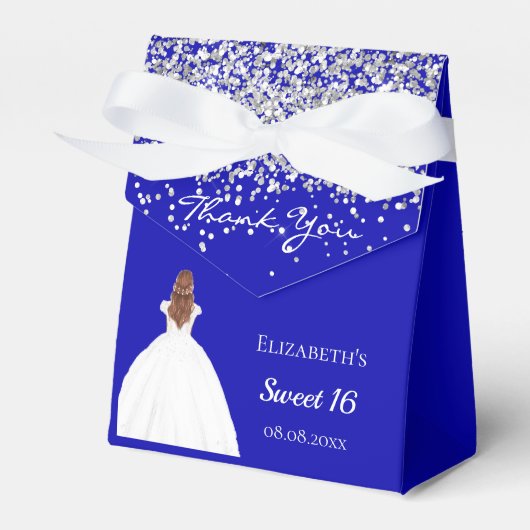 Lief 16 koningsblauw wit jurk party bedankdoosjes (Voorkant Zijde)