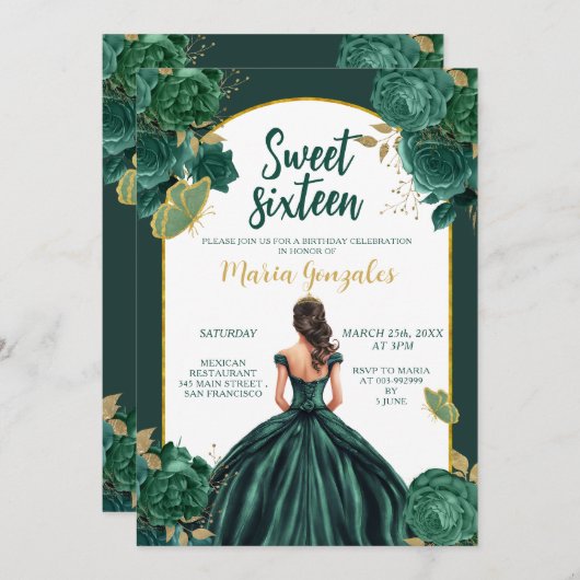 Lief 16 Meisje Bloemen Verjaardagsfeestje Emerald Kaart (Voorkant / Achterkant)