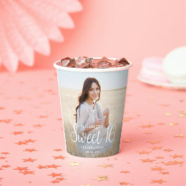 Lief 16 Party Chic Trendy Script 2 Foto Modern Papieren Bekers
