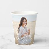 Lief 16 Party Chic Trendy Script 2 Foto Modern Papieren Bekers (Voorkant)
