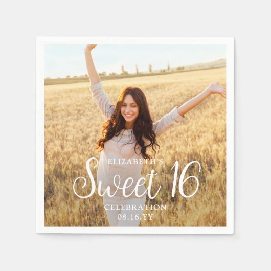 Lief 16 Party Chic Trendy Script & Foto Modern Servet (Voorkant)