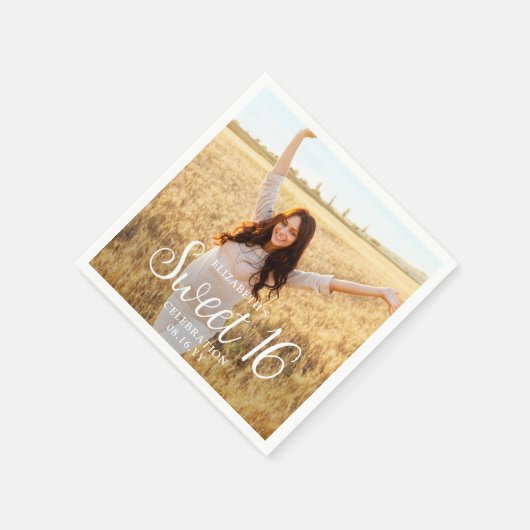 Lief 16 Party Chic Trendy Script & Foto Modern Servet (Hoek)