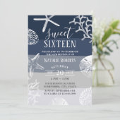 Lief 16 Party Elegant Marine Blauw Strand Zeester Kaart (Staand voorkant)