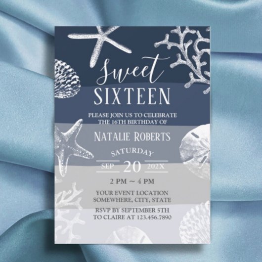 Lief 16 Party Elegant Marine Blauw Strand Zeester Kaart