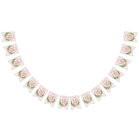 Lief 16 Roos Goud Glitter Girly Bloemen Vlaggetjes (Alle)