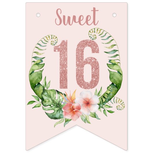 Lief 16 Roos Goud Glitter Girly Bloemen Vlaggetjes (Tweede vlag)