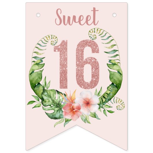 Lief 16 Roos Goud Glitter Girly Bloemen Vlaggetjes (Derde vlag)