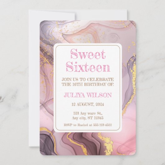 Lief 16 Roos Goud glitter meisjes verjaardagsfeest Kaart (Voorkant)