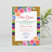 Lief 16 Roze Bloemen Mexicaans Miss Quince Invite Kaart (Staand voorkant)