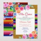 Lief 16 Roze Bloemen Mexicaans Miss Quince Invite Kaart (Voorkant / Achterkant)