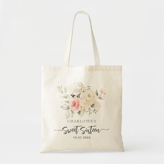 Lief 16 Roze Bloemen Verjaardag Gepersonaliseerd F Tote Bag (Voorkant)