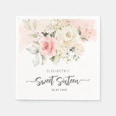 Lief 16 Roze Bloemen Verjaardagsfeestpapier Servet (Voorkant)