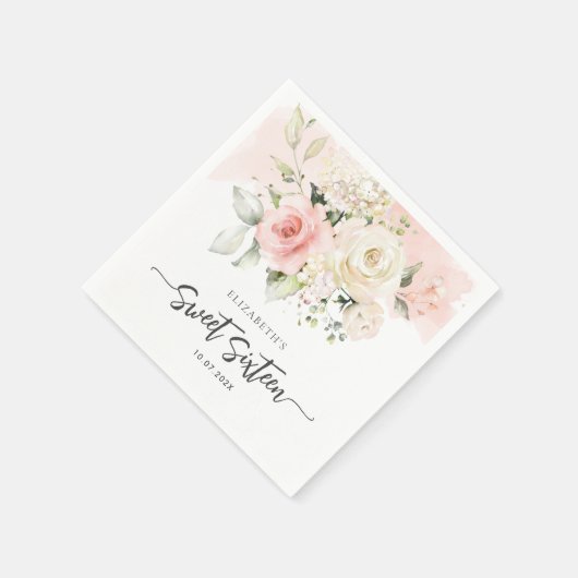 Lief 16 Roze Bloemen Verjaardagsfeestpapier Servet (Hoek)