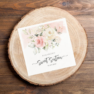 Lief 16 Roze Bloemen Verjaardagsfeestpapier Servet