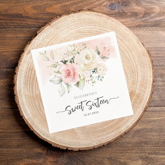 Lief 16 Roze Bloemen Verjaardagsfeestpapier Servet