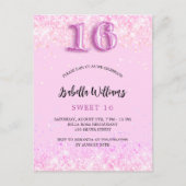 Lief 16 roze confetti meisje feest uitnodiging briefkaart (Voorkant)