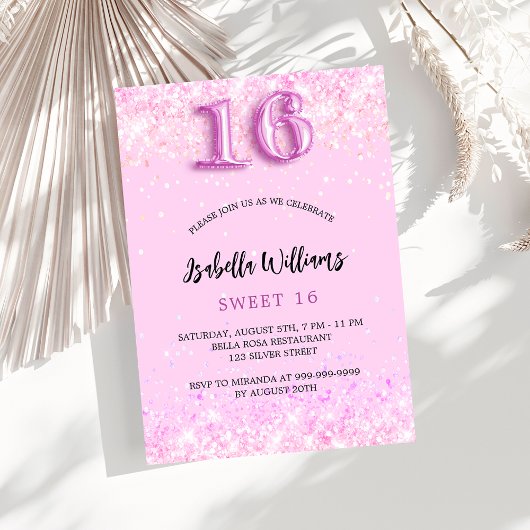 Lief 16 roze confetti meisje party luxe kaart