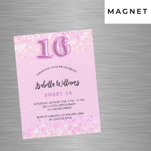 Lief 16 roze confetti meisje party luxe magnetische uitnodiging