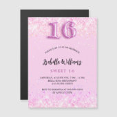 Lief 16 roze confetti meisje party luxe magnetische uitnodiging (Voorkant / Achterkant)
