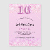 Lief 16 roze confetti meisje party luxe magnetische uitnodiging (Voorkant)