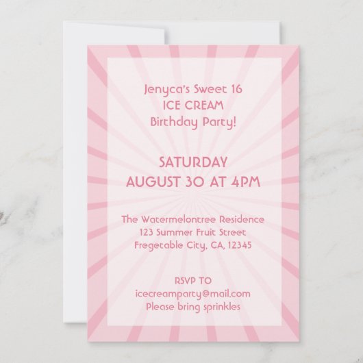 Lief 16 Roze Ijsje Verjaardagsfeest Kaart (Achterkant)