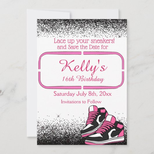 Lief 16 Sneaker Verjaardag, Glitter Save The Date (Voorkant)