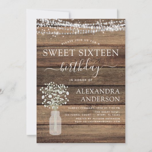 Lief 16 Verjaardag Baby's Breath Rustieke Boerderi Kaart (Voorkant)