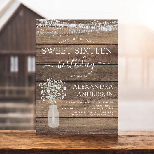 Lief 16 Verjaardag Baby's Breath Rustieke Boerderi Kaart