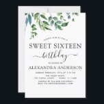 Lief 16 Verjaardag Botanisch groen Kaart<br><div class="desc">Greenery Green Waterverf Birthday Party Invitations bevat mooie en elegante scripttypografie met modern en elegant groen voor de speciale Sweet 16 (sweet sixteen - 16th) Birthday Celebration.</div>