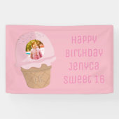 Lief 16 Verjaardag Foto Roze IJsfeest Spandoek (Horizontaal)