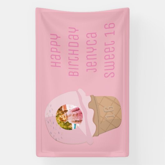 Lief 16 Verjaardag Foto Roze IJsfeest Spandoek (Verticaal)